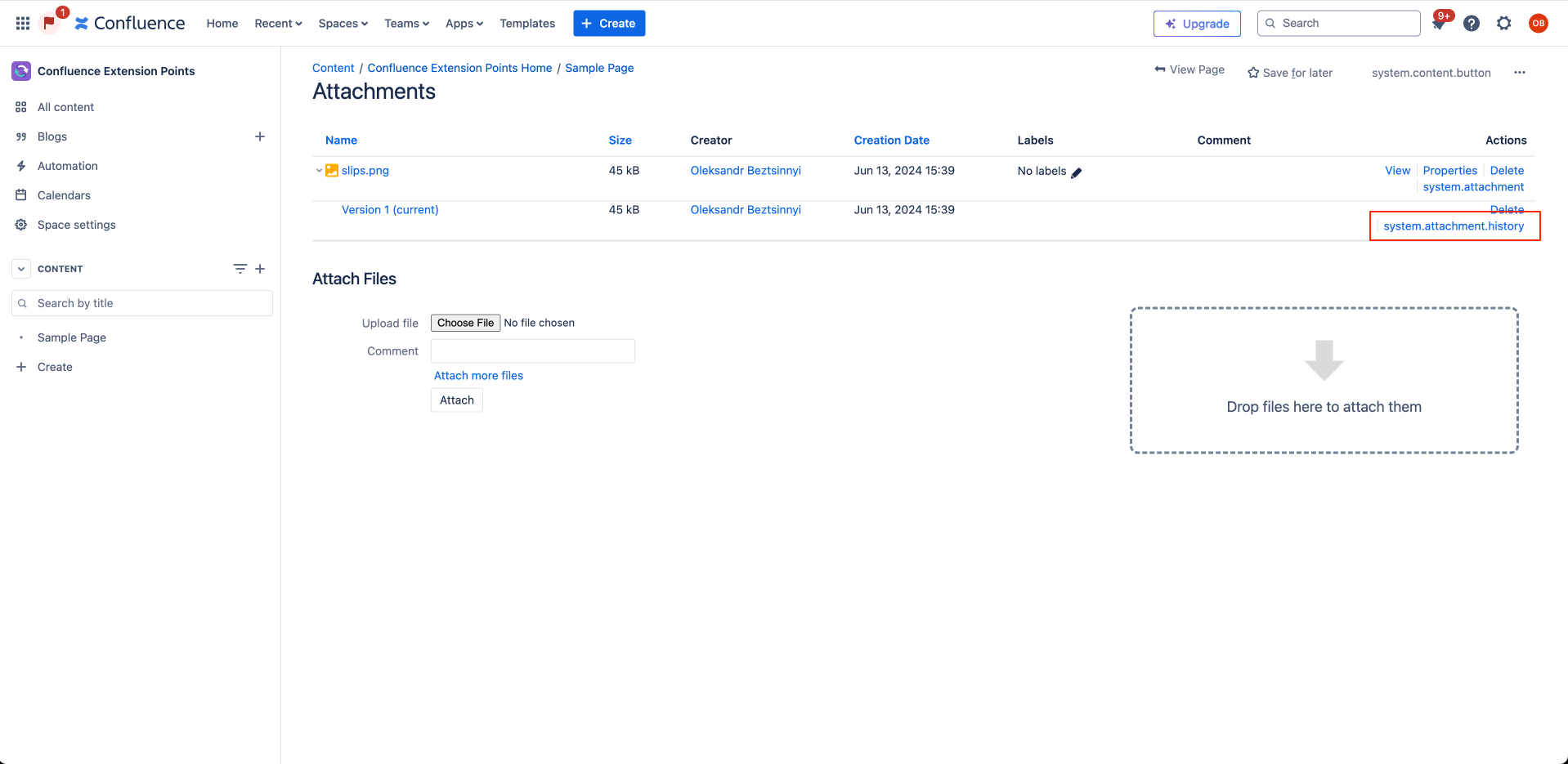 Attachment History Web Item