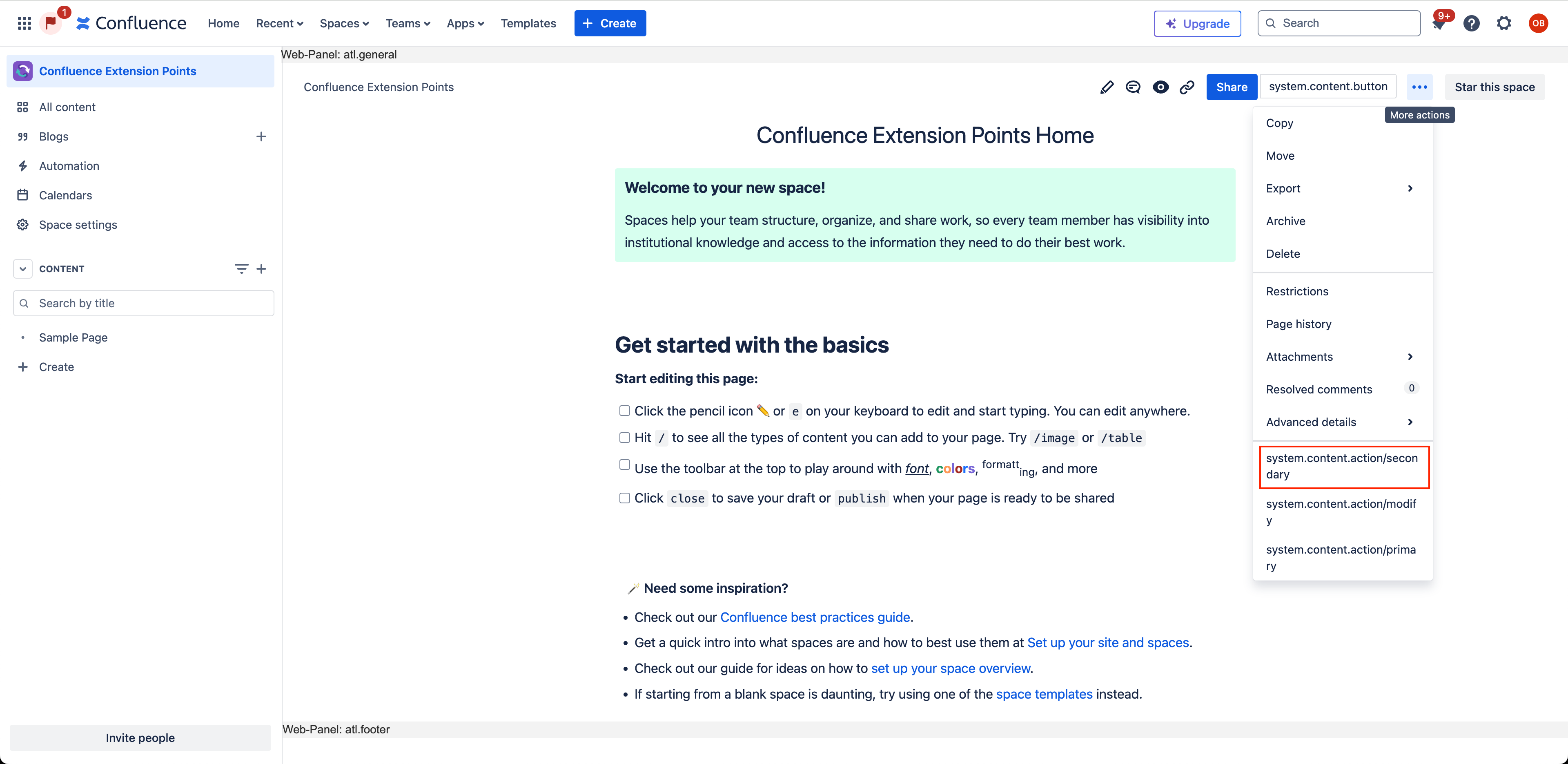 Content Action Secondary Web Item
